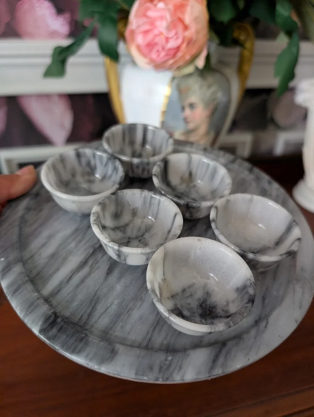 Seven-piece marble gray white condiment and serving set 8